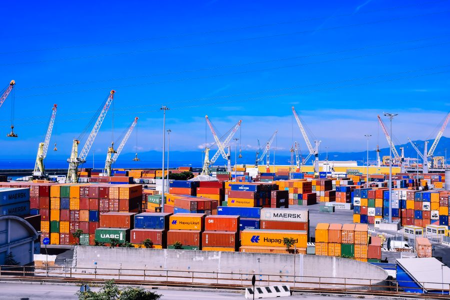Shipping containers at a logistics port